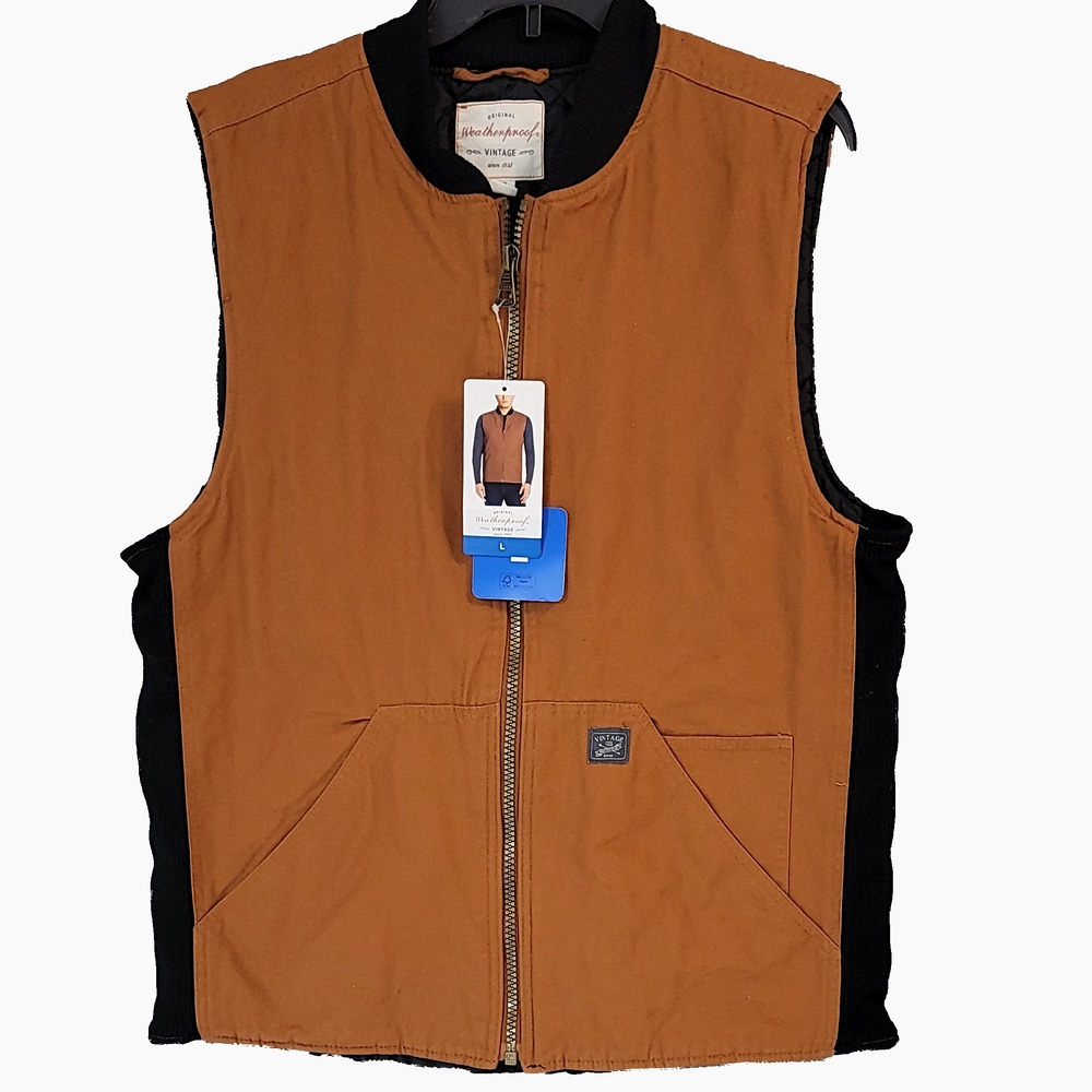 Weatherproof Brown and Black Workwear Vest Durable Canvas Zip-Front‎